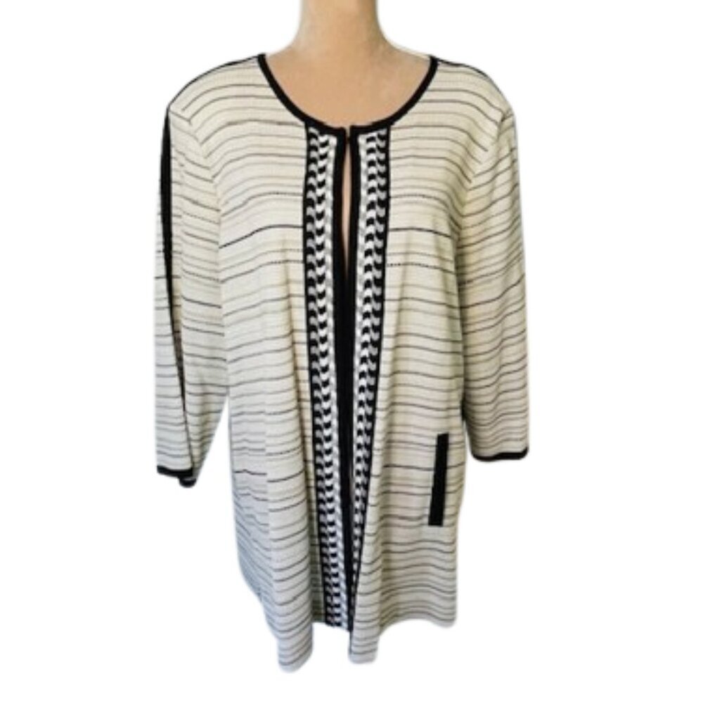 Misook Cardigan Jacket Sweater Textured Knit Tunic Length Striped Plus Size 1X - Picture 2 of 8